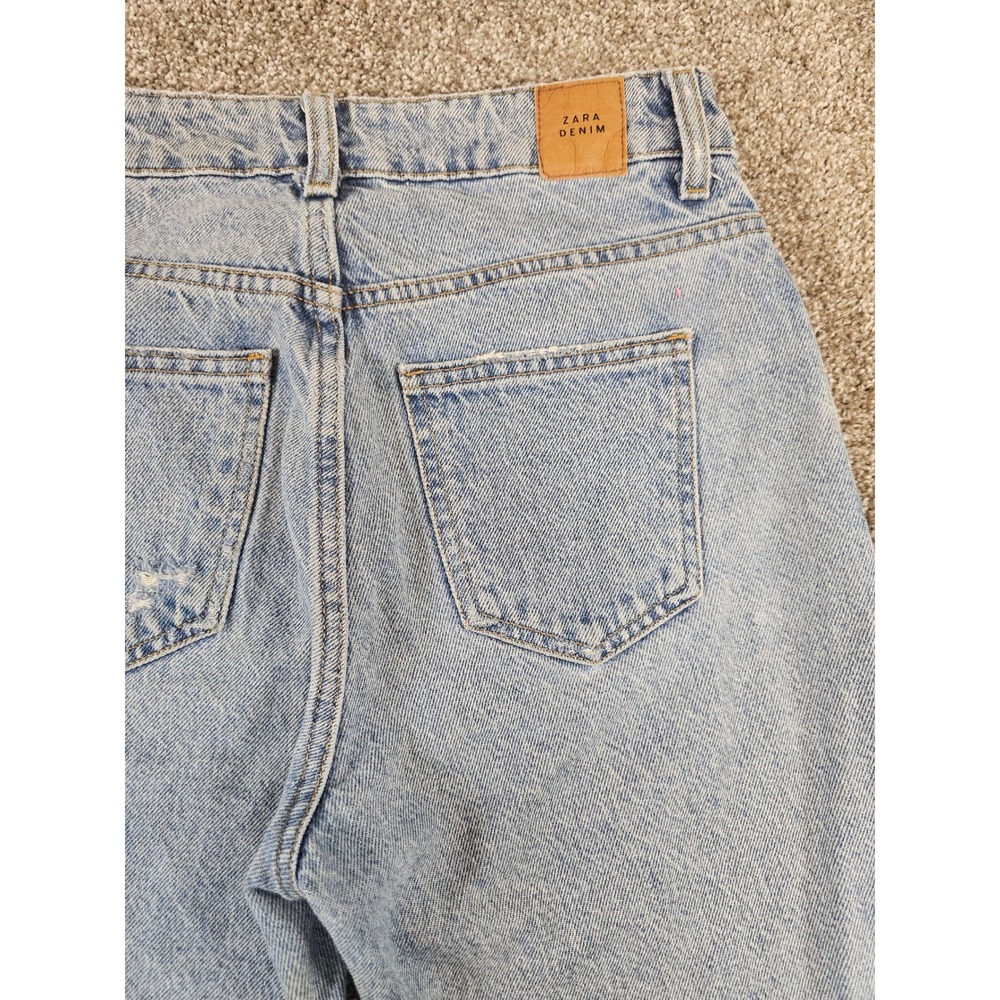 Zara Denim Light Wash Distressed High Rise Straight Leg Jeans - Picture 11 of 16
